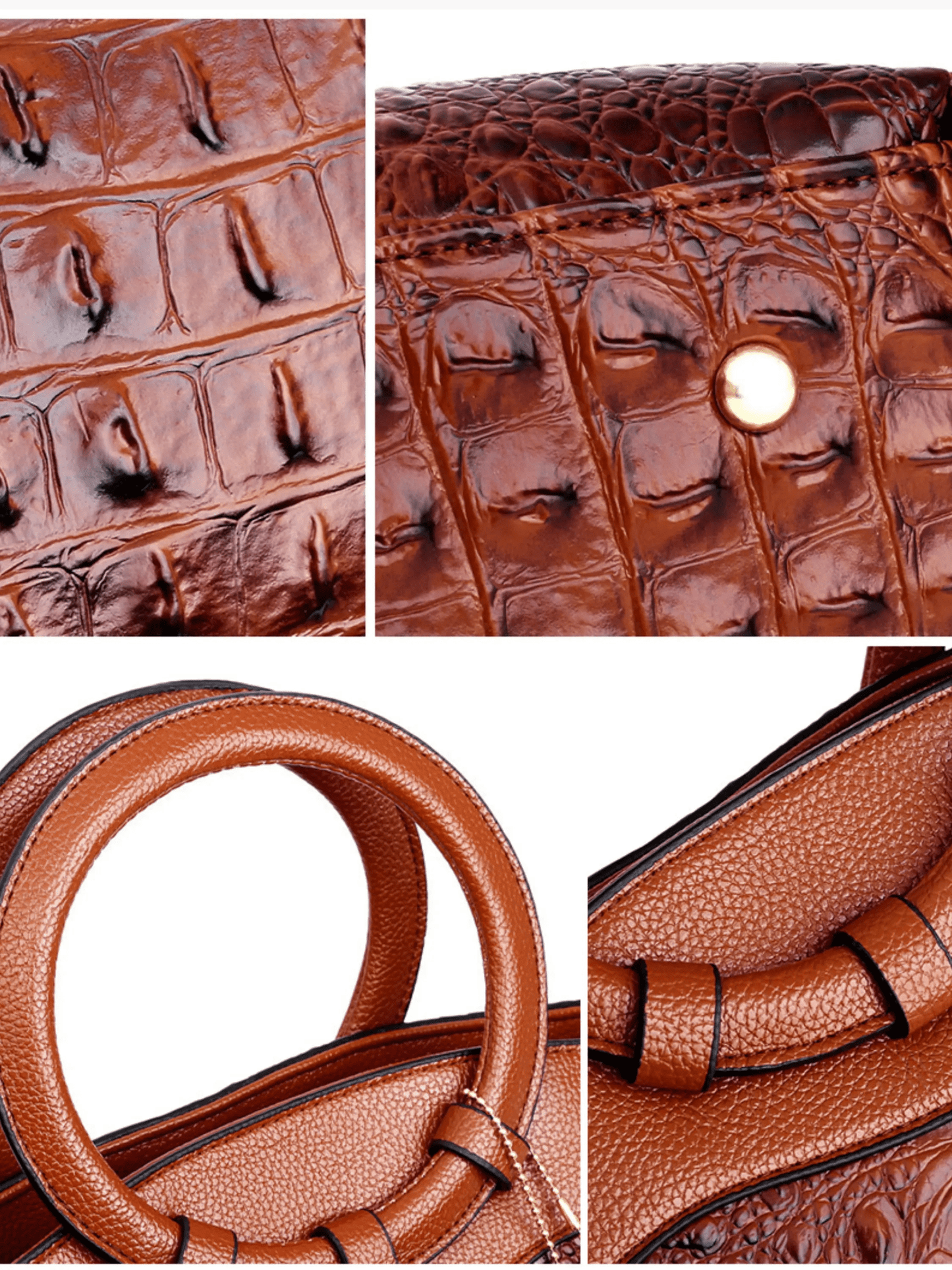 Elyndra | Brown Croc-Embossed Leather Handbag – Bold & Luxurious