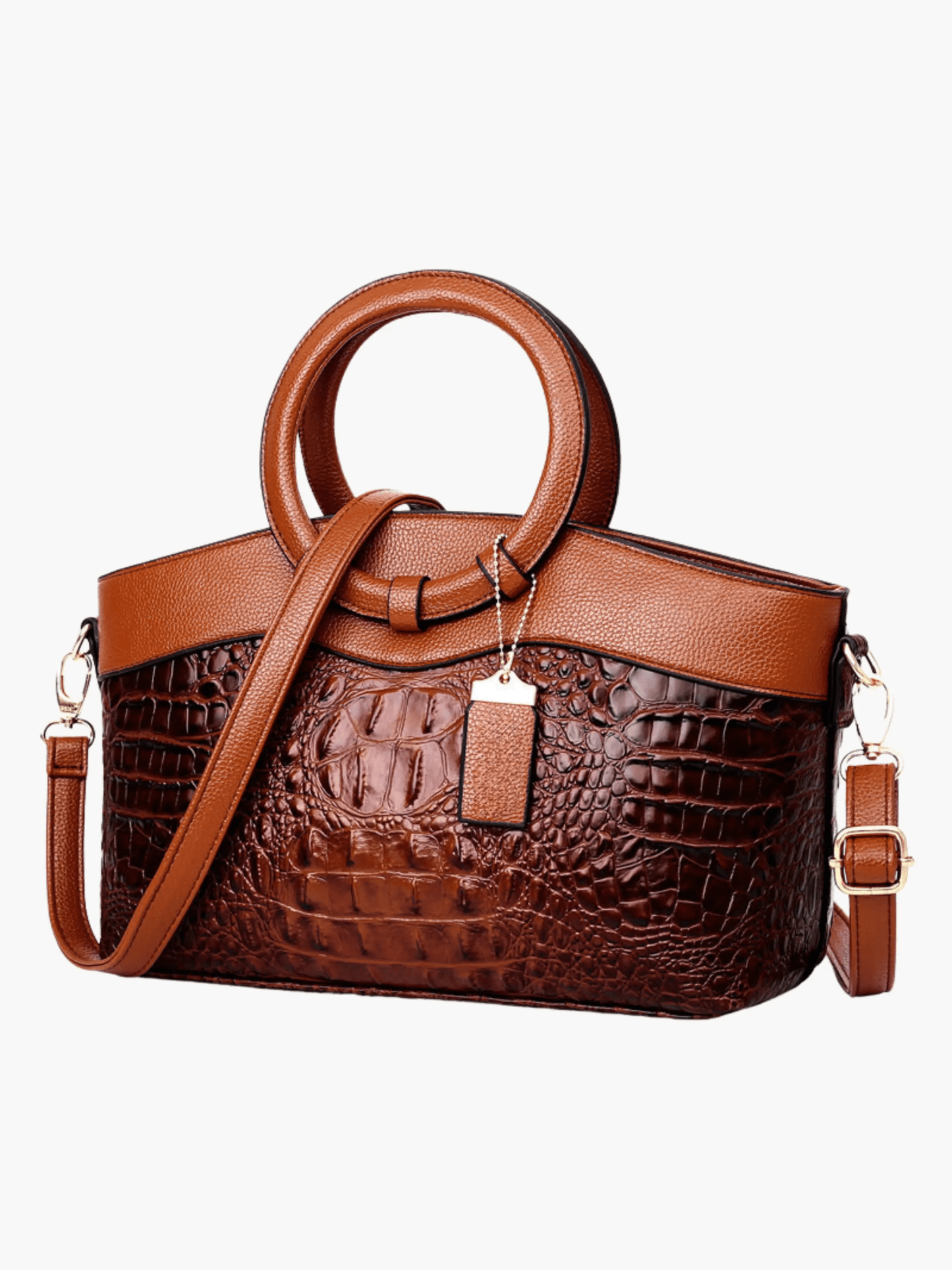 Elyndra | Brown Croc-Embossed Leather Handbag – Bold & Luxurious