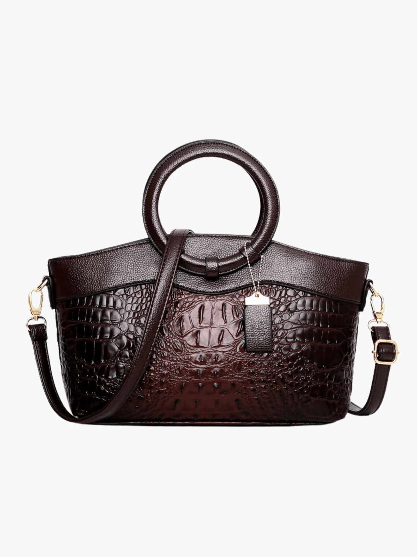 Elyndra | Brown Croc-Embossed Leather Handbag – Bold & Luxurious