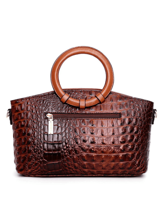 Elyndra | Brown Croc-Embossed Leather Handbag – Bold & Luxurious