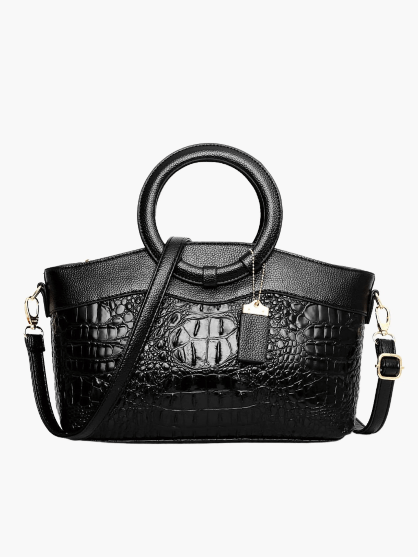 Elyndra | Brown Croc-Embossed Leather Handbag – Bold & Luxurious