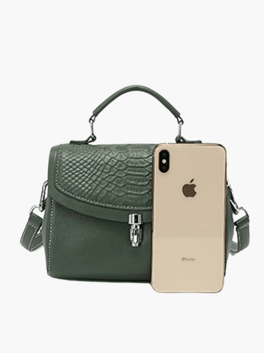 Valeria | Luxe Green Croc-Embossed Leather Satchel – Bold & Sophisticated