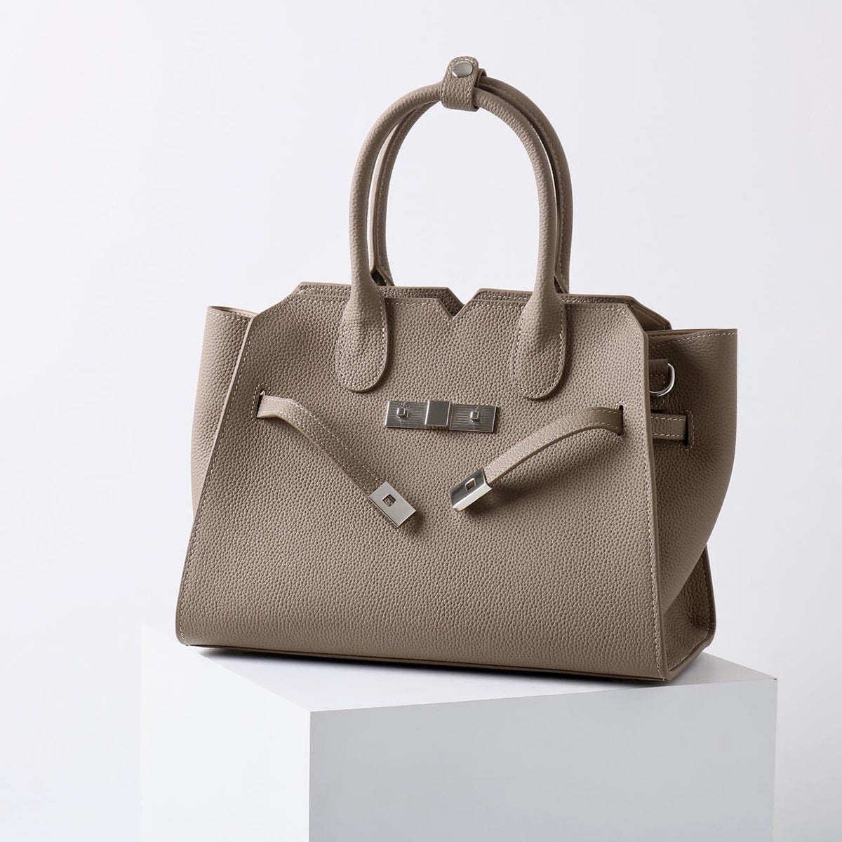 Natalie | Taupe Leather Satchel Bag – Elegant & Timeless