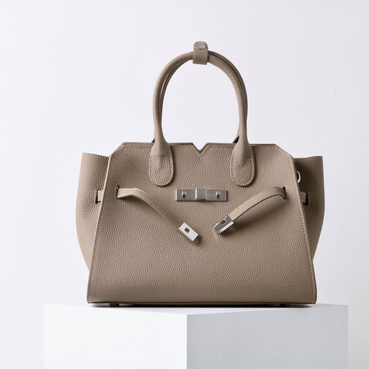 Natalie | Taupe Leather Satchel Bag – Elegant & Timeless