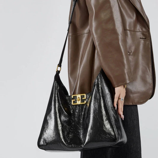 Aria | Glossy Leather Shoulder Bag – Bold & Elegant