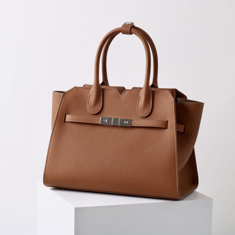 Natalie | Taupe Leather Satchel Bag – Elegant & Timeless
