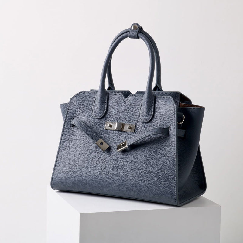 Natalie | Taupe Leather Satchel Bag – Elegant & Timeless