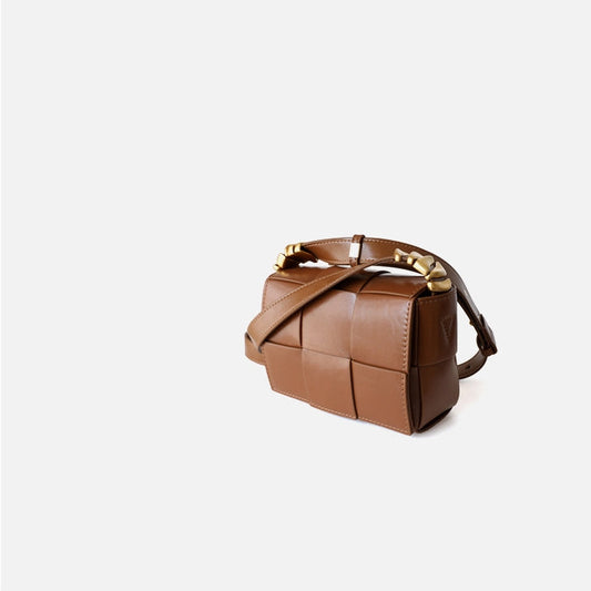 Delphine | Black Woven Leather Small Handbags Crossbody Flap Square Purse