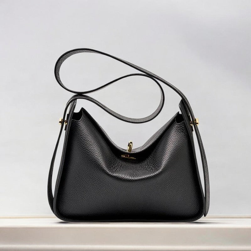 Aurora | Black Leather Shoulder Bag – Luxury Soft Cowhide Crossbody for Women