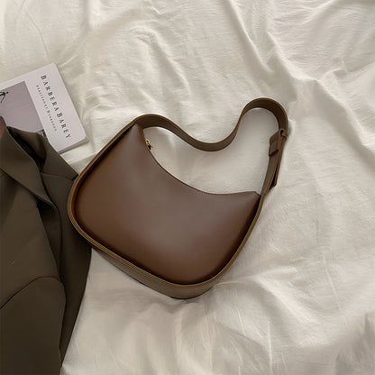 Curved Camel Leather Shoulder Bag for Women – Minimalist Everyday Style