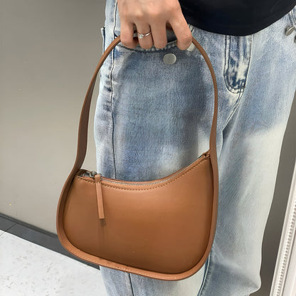 Curved Camel Leather Shoulder Bag for Women – Minimalist Everyday Style