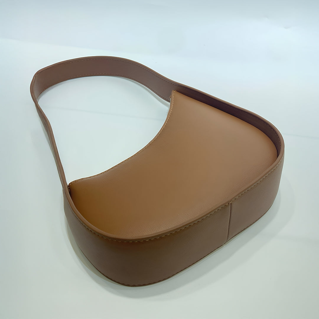 Curved Camel Leather Shoulder Bag for Women – Minimalist Everyday Style