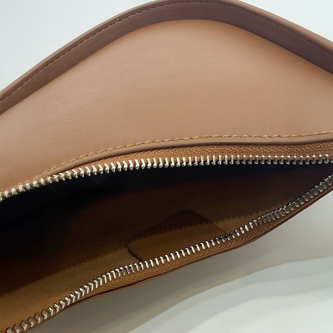 Curved Camel Leather Shoulder Bag for Women – Minimalist Everyday Style