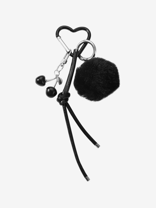 Praelia | Black Pom-Pom Heart Charm – Chic, Modern & Playful
