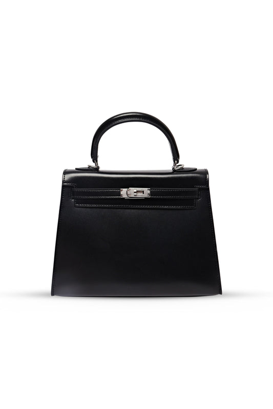 Aurora Classic Women's Black Leather Top Handle Bag – Elegant Full-Grain Handbag UK
