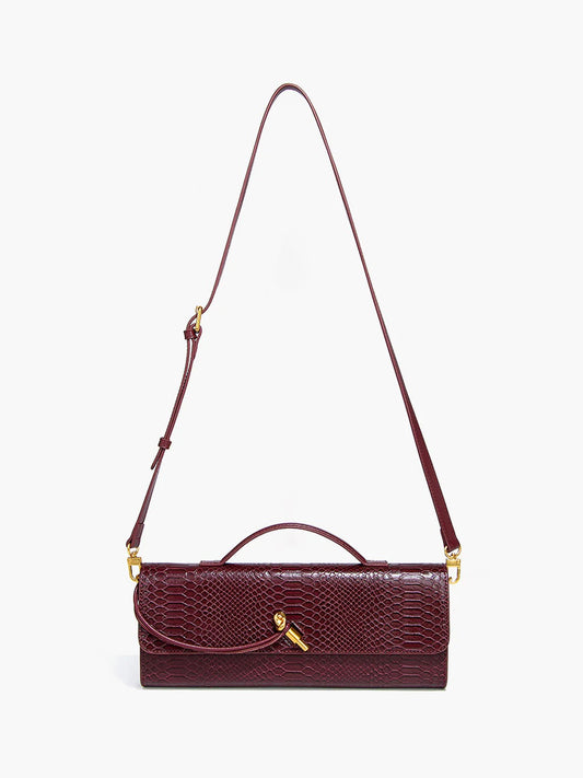 Mira | Snake-Embossed Vegan Leather Clutch – Top Handle & Gold Twist Lock