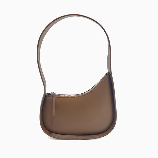 Curved Camel Leather Shoulder Bag for Women – Minimalist Everyday Style