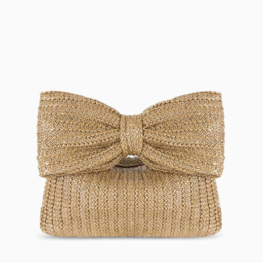 Christine | Natural Straw Clutch with Oversized Bow Detail