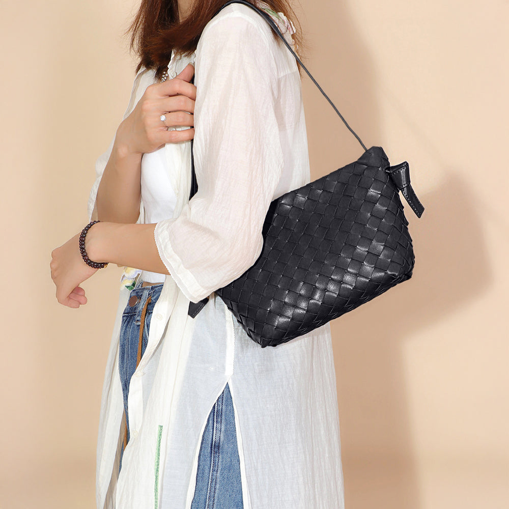 Ciara Woven Shoulder Bag – Elegant Faux Leather Tote