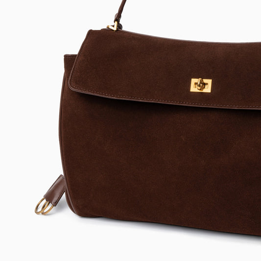 Amy Classic Suede Flap Bag with Top Handle – Timeless Structured Handbag