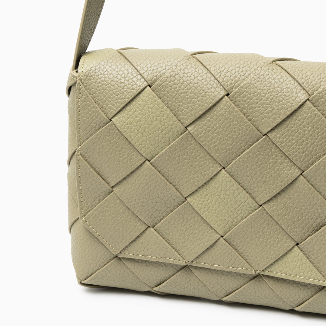 Monte Carlo Woven Leather-Look Crossbody Bag – Modern Structured Flap Bag for Women