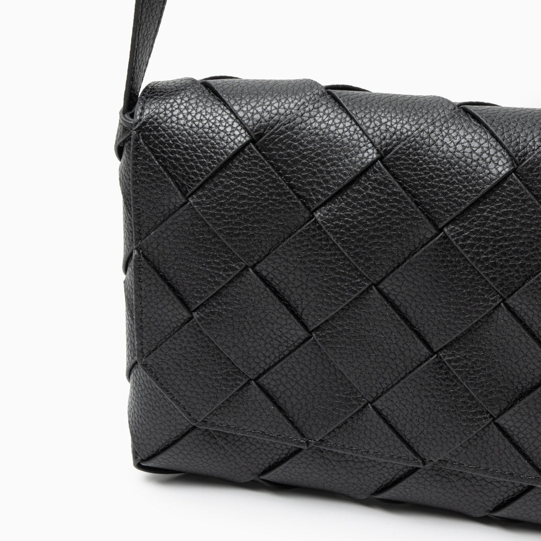 Monte Carlo Woven Leather-Look Crossbody Bag – Modern Structured Flap Bag for Women