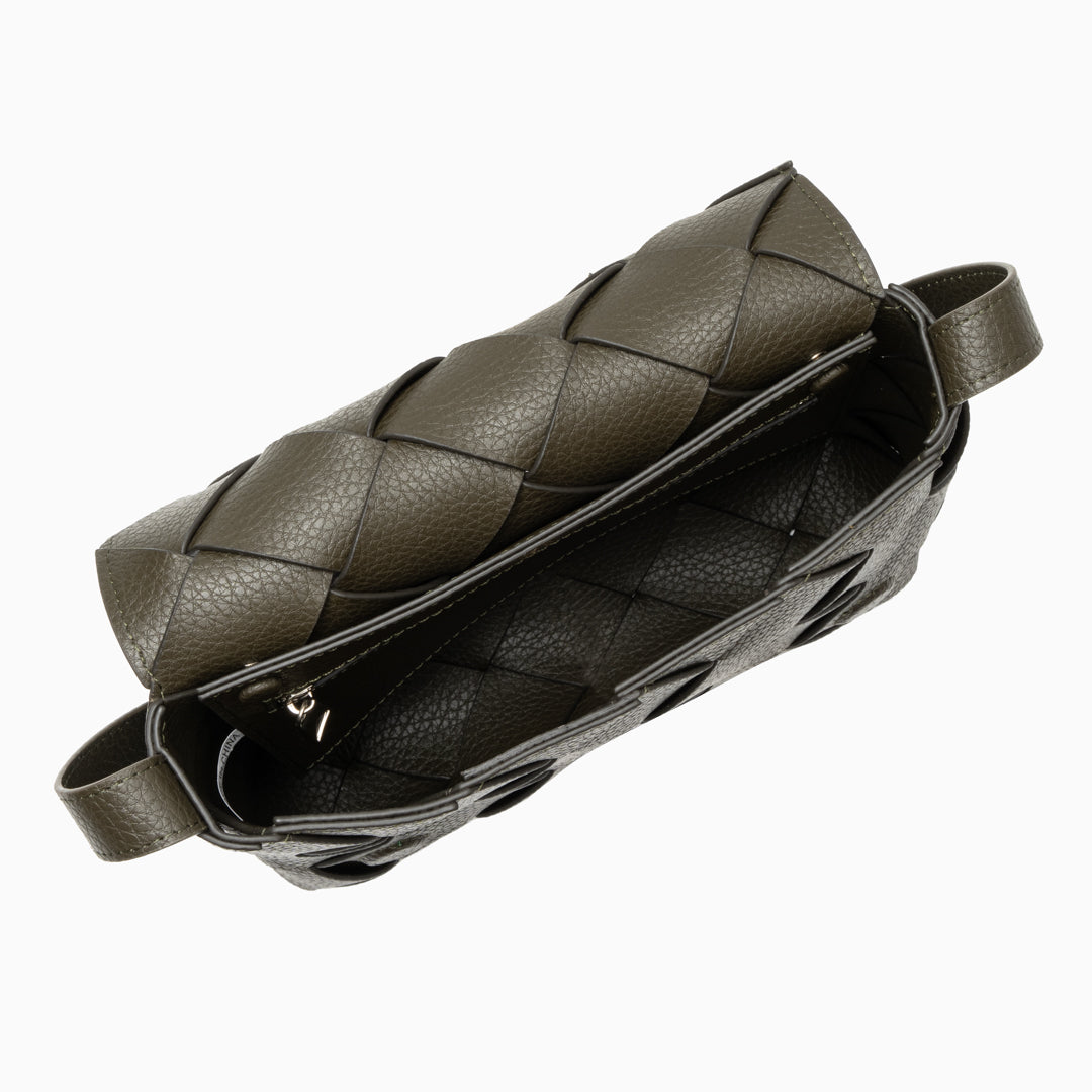 Monte Carlo Woven Leather-Look Crossbody Bag – Modern Structured Flap Bag for Women