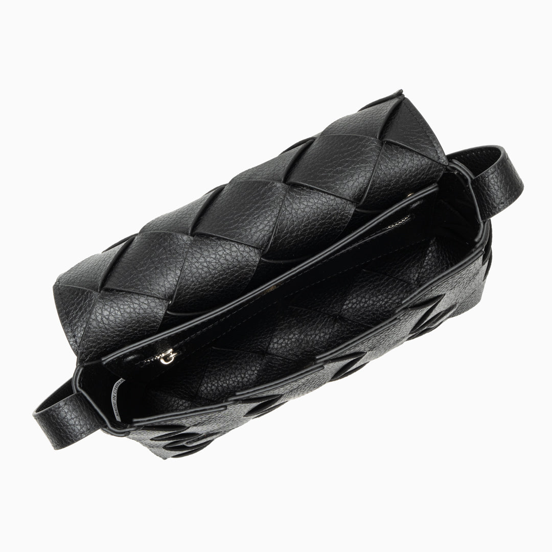 Monte Carlo Woven Leather-Look Crossbody Bag – Modern Structured Flap Bag for Women