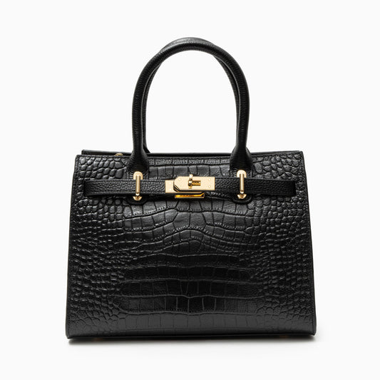 Luxury Black Croc-Embossed Leather Handbag – Elegant Designer Tote for Women