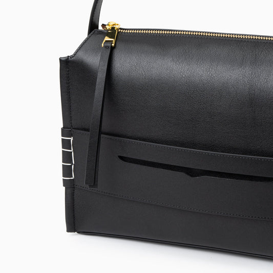 Sabine Structured Black Leather Shoulder Bag for Women – Elegant Work & Daily Tote