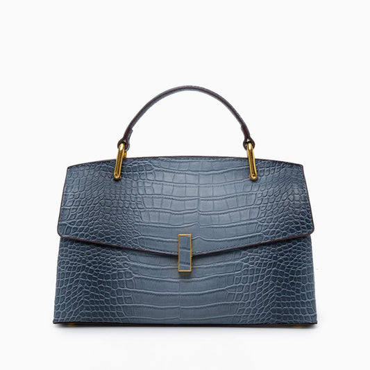 Monaco Croc-Embossed Top Handle Bag – Luxury Structured Satchel for Women