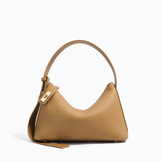 Delia Taupe Geometric Leather Shoulder Bag – Designer Handbag for Women