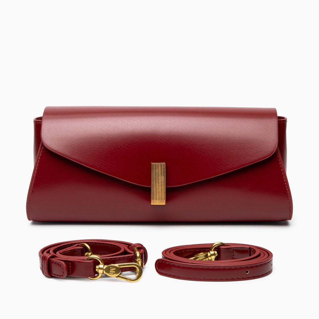 Eden Burgundy Leather Clutch Purse – Elegant Envelope Evening Bag