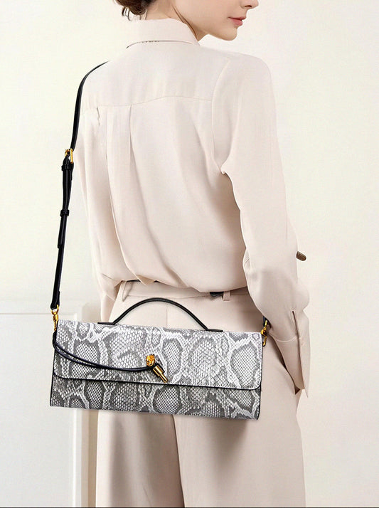 Separhine | Snakeskin Clutch Bag – Faux Leather Evening Bag with Gold Lock