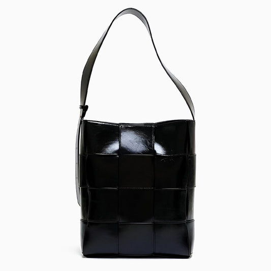 Natalie Glossy Woven Shoulder Bag – Structured Designer Bucket Tote for Women