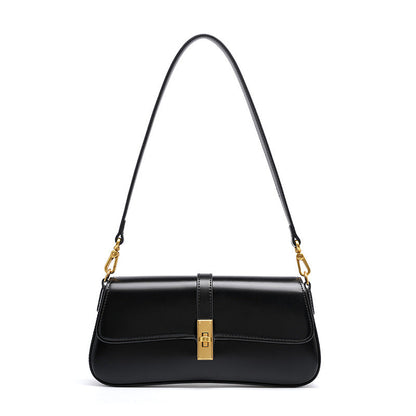 Éloise | Sleek Leather Baguette Bag – Detachable Strap & Gold-Tone Lock