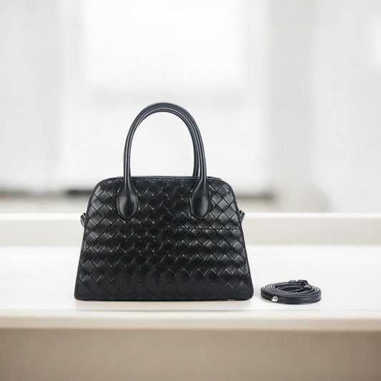 Valentina | Black Woven Leather Handbag – Classic & Sophisticated