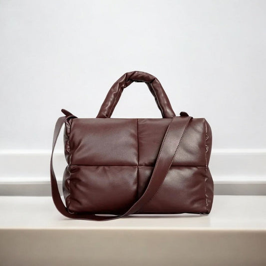 Mia | Brown Puffer Shoulder Bag – Trendy & Cozy
