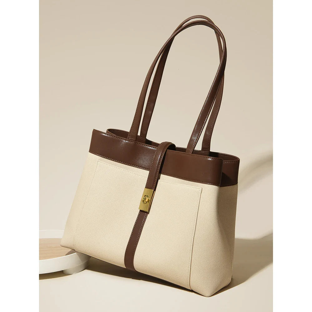 Livia | Elegant Black Leather Tote Bag for Women – Large Shoulder Bag with Gold Lock
