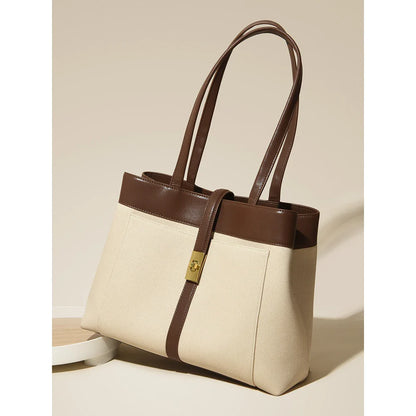 Livia | Elegant Black Leather Tote Bag for Women – Large Shoulder Bag with Gold Lock