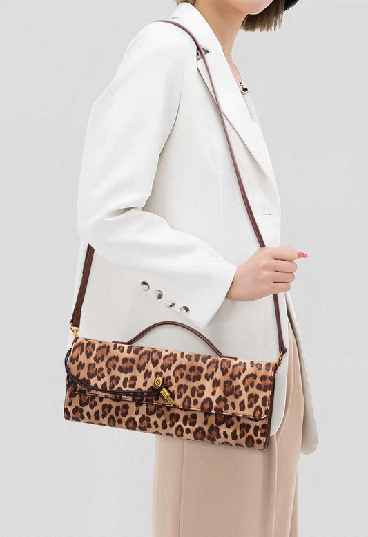 Aurora |  Leopard Print Crossbody Bag – Faux Leather Clutch with Gold Lock