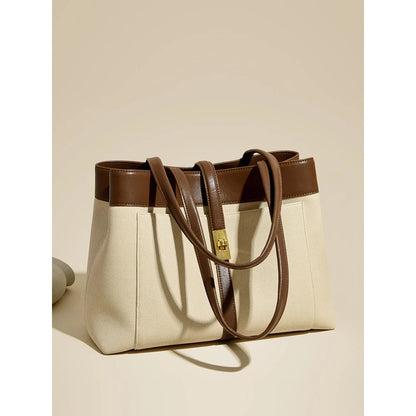 Livia | Elegant Black Leather Tote Bag for Women – Large Shoulder Bag with Gold Lock