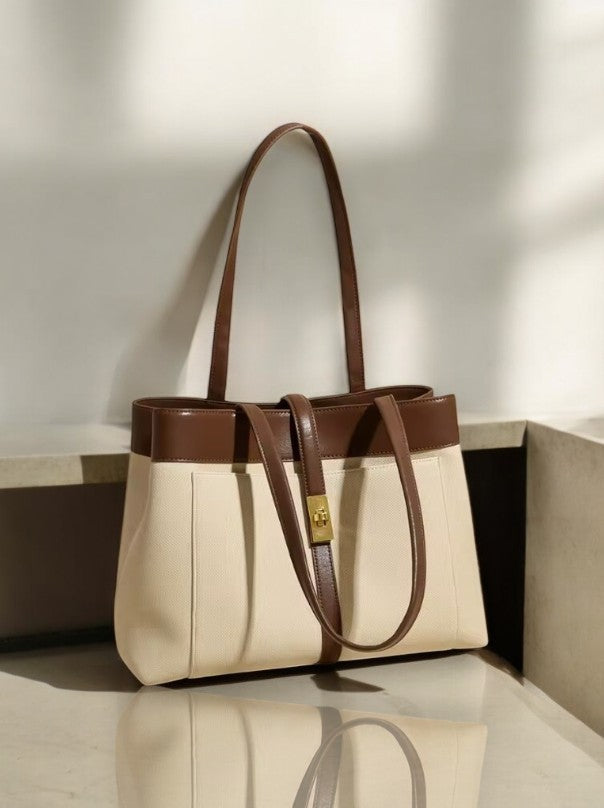 Livia | Elegant Black Leather Tote Bag for Women – Large Shoulder Bag with Gold Lock