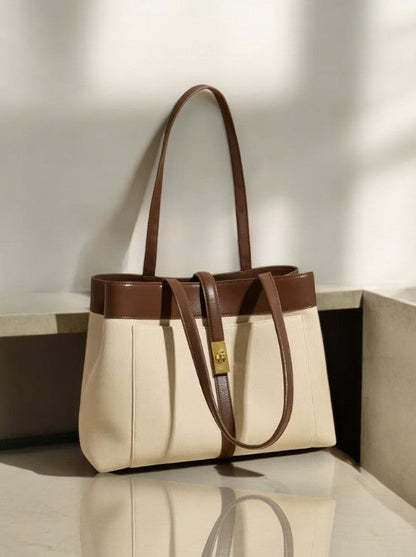 Livia | Elegant Black Leather Tote Bag for Women – Large Shoulder Bag with Gold Lock