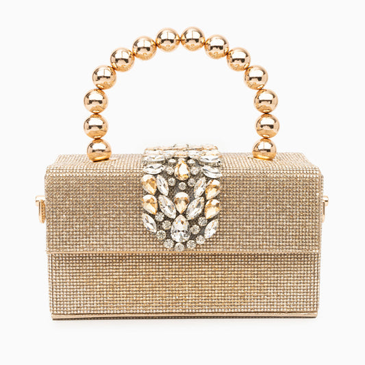 Celeste | Gold Crystal Embellished Evening Clutch – Glamorous & Luxe