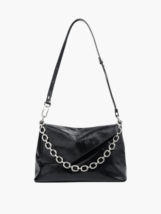 Aria | Luxe Glossy Brown Shoulder Bag – Modern & Edgy