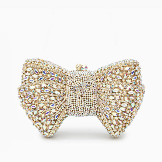 Lumière | Iridescent Crystal Bow Evening Clutch – Radiant Elegance