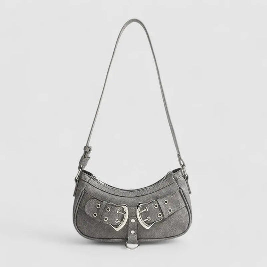 Zara | Grey Buckle Accent Shoulder Bag – Edgy & Chic