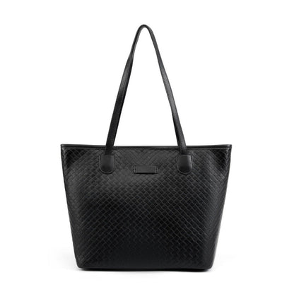 Zyphera | Black Woven Leather Tote Bag – Elegant & Spacious