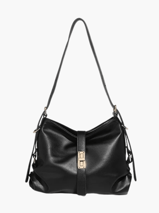 Velithra | Luxe Black Leather Shoulder Bag – Elegant & Versatile